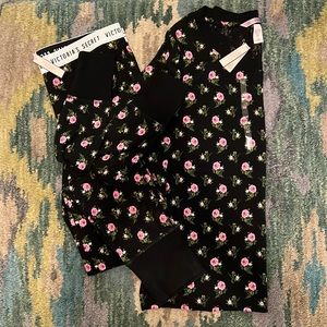 NWT Victoria‘a Secret  Black thermal sleep set with pink roses.  Size medium.